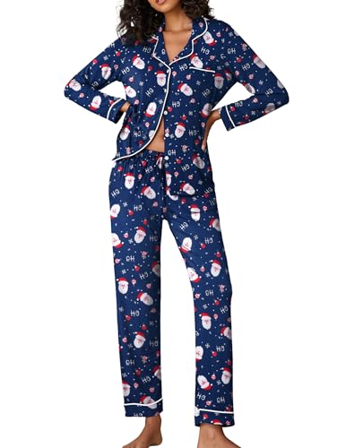 Image of Ekouaer Pajamas Women's Long Sleeve Sleepwear Soft Button Down Loungewear Pjs Lounge Set Nightwear XS-XXL