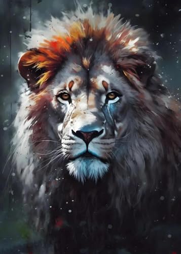 Impressions art mural grand format lion aquarelle colorée toile Baibexing 60x90cm