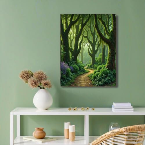Décor d'intérieur chambre à coucher triste à égayer avec une grande toile verte
