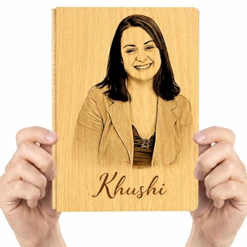 Image of Personalized Wooden Diary with UV Printed Photo & Name | Custom Photo Notebook Journal | Customized Gift for Couples, Friends, Office & Special Occasions