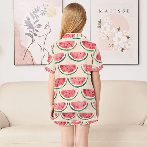ALAZA Watercolor Watermelon Stylish Satin Pajamas Set Short Sleeve Button Down Sleepwear Summer Pjs 2 Piece4