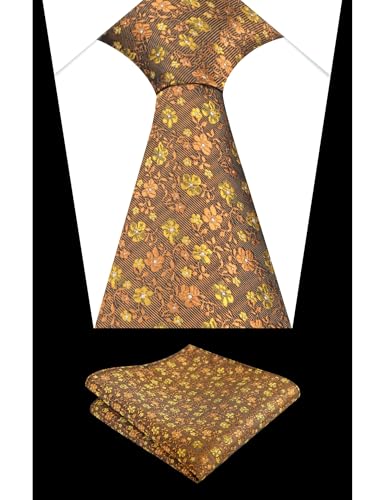 Image of Alizeal Mens 3.15inches Exquisite Floral Tie with Small Flower Printed Pocket Square