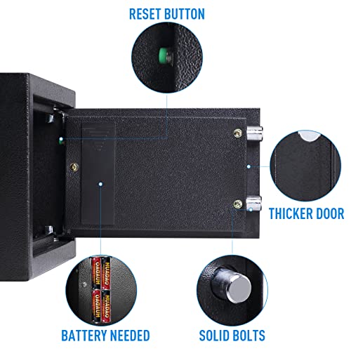 Tenamic Safe Box 0.44 Cubic Feet Electronic Digital Security Box, Keypad Lock Box Cabinet Safes, Solid Alloy Steel Office Hotel Home Safe, Black #TOP4