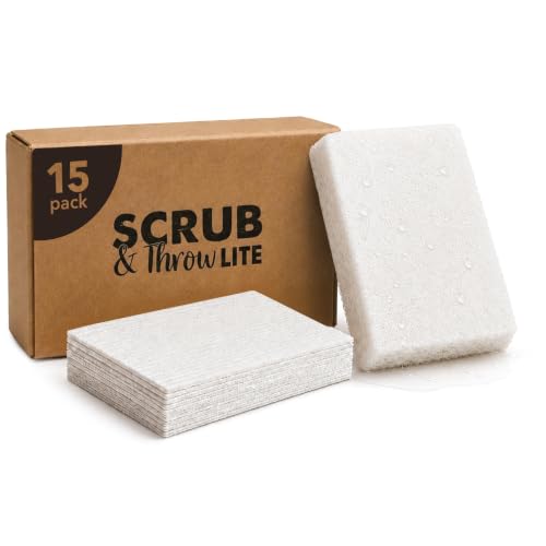 Image of Scrub & Throw Cellulose Sponges, Natural, Plastic-Free, Non-Scratch, for Kitchen, Dishes, Pots and Cleaning, Plant-Based, Plastic-Free, Eco-Friendly, Biodegradable, 15 Pack