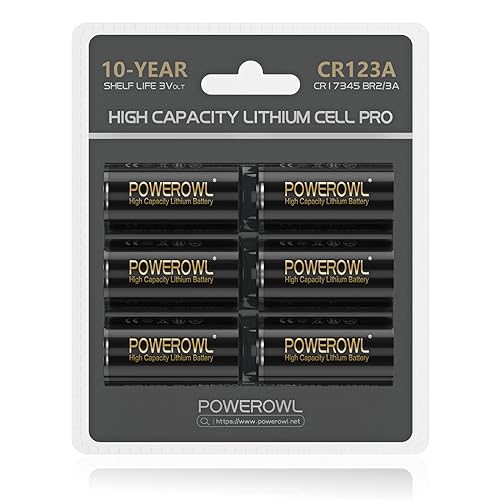 POWEROWL CR123A Pilas de Litio 3V, 6 Piezas 123 Pilas (CR123 / CR123A / CR17345) para Sensores, Cerraduras sin Llave, Flashes Fotográficos y Linternas (No Recargables)
