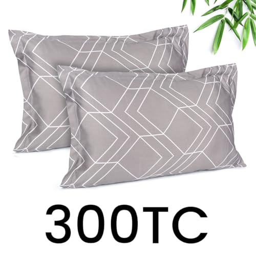 Image of Mush Bamboo Printed Pillow Cover Set of 2 | 100% Bamboo Pillow Cover for Hair and Skin | 300 TC | Breathable, Silky Soft and Envelope Pillowcases | 17 inchx27 inch Geometric Print, Grey