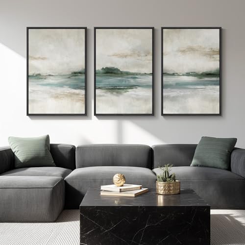 Large Framed Abstract Landscape Wall Art, 3 Piece...