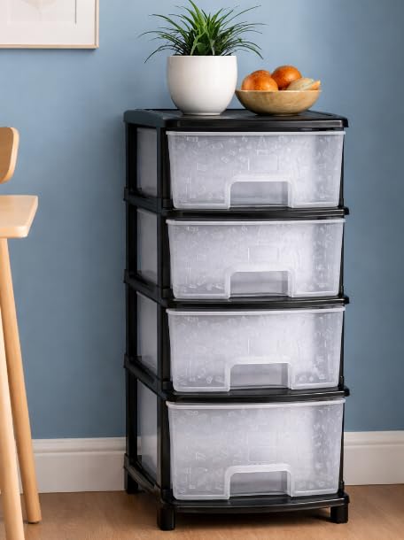 Image of KITCHIVO Plastic Modular Drawer Storage Chest Of Drawers Organizer Storage Box, Large Stomo Racks For Multipurpose Anti-slip Shoes Organizers (Transparent, 4 Layer)