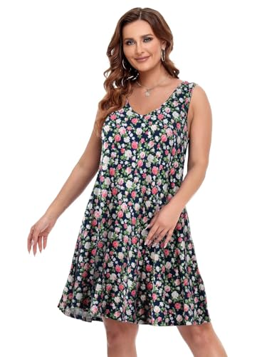 Image of BELAROI Women Casual Summer Beach Dresses Plus Size Sundress V Neck Pockets Swing Tank Dress Cover Ups