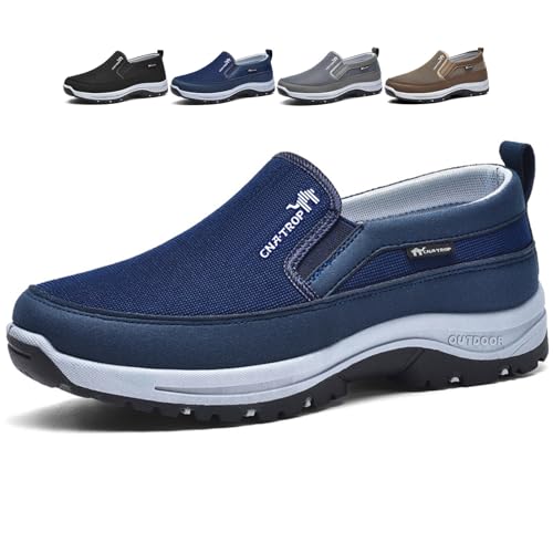 Auguscare Shoes Men, Men's Arch Support Slip-on Canvas Loafers, Men's Mesh Breathable Walking Shoes, Outdoor Casual Non Slip Orthopedic Sneakers