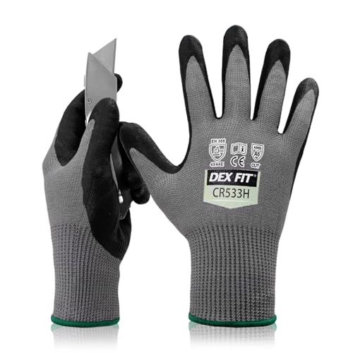 DEX FIT CR533H Guanti Antitaglio Livello A6 - Comodi e Senza Fibre di Vetro, Presa Sicura, Sottili e Leggeri, Touchscreen, Resistenti e Traspiranti, Lavabili; Grigio S (7) 1 Paio