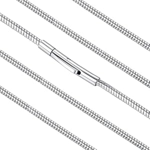 FaithHeart Stainless Steel Chains for Men, Silver/Black/14K Gold Plated Snake/Wheat/Box/Rope/Rolo Chain Necklace 16-30 Inches with Delicate Gift Box Length 18 Inches 01. Snake Chain-Silver