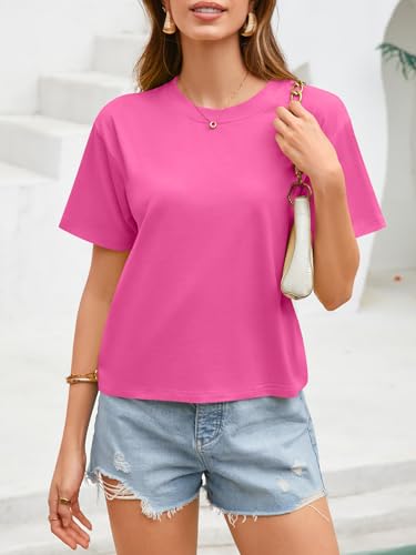 Image of UNCLECAT Womens Short Sleeve Crop Tops Summer Basic Cropped T Shirts | Workout,Casual,Crew Neck Tee,Boxy Loose Fit,Cotton Trendy Clothes