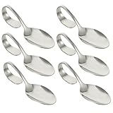 Hemoton Curved Handle Spoons Set of 6 Stainless Steel Bent Serving Utensils 5.31 Inch Salad Buffet Cooking Flatware