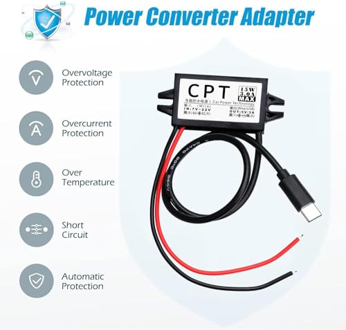 12V auf USB,12V auf 5V USB-Adapter,DC Buck-Konverter-Modul 3A 15W DC auf DC Auto-Stromwandler Adapter (Typ C)