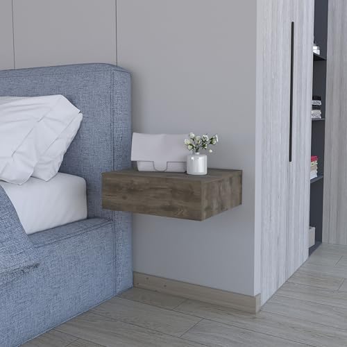 RiouPsithuric Mesita de Noche Flotante de Pared, de Madera de ingeniería marrón Oscuro, con Amplio cajón. Superficie Superior de 15,7 x 13,4 cm y Espacio de Almacenamiento de 12,3 x 11,1 cm. IDE