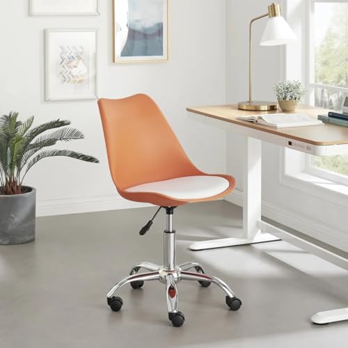 Image of Amazon Brand - Umi Faux Leather Height-Adjustable Modern Revolving Rotary Arm Office Study Desk Chair - Ideal for Spa, Bar, Home - Orange & White Color