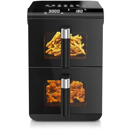 Arendo - Heißluftfritteuse XXL Dual Zone 2 Kammern – 11,4L Kapazität – 2 Zonen – Airfryer Doppelkammer mit Sichtfenster – 13 Programme – BPA-frei - 3D Umluftsystem - Sync und Match-Funktion