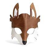 Hide & Play, Fox Mask Handmade from Full Grain Leather - Costumes Dress for Men & Women - Ideal for Cosplay, Halloween, Performances, Films, Shows & Concerts - Single Malt Mahogany