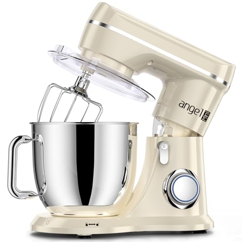 Mini Angel Stand Mixer,10-Speed Kitchen Electric Mixer,Tilt-Head Food Mixer with Dough Hook, Wire Whisk, Flat Beater, Stainless Steel Bowl (White2, 5QT)