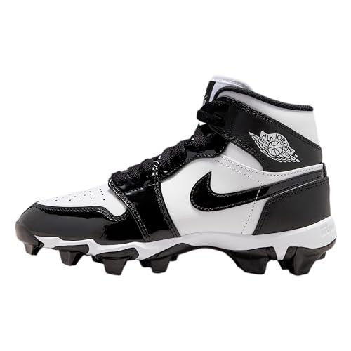 Jordan 1 Mid Little/Big Kids Cleats (White/Black/Black) Size 4