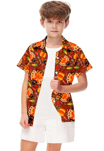 Remimi Unisex Kids Halloween Shirt Holiday Hawaiian Tops Short Sleeve Ugly Button Up 5-14 Years3
