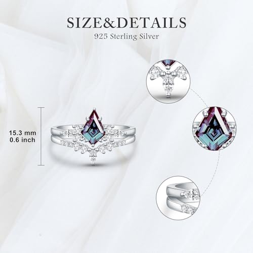 1.5 CT Kite Cut Alexandrite Ring Set Engagement Rings for Women S925 10K/14K/18K Gold Color Change Alexandrite and Moissanite Wedding Bridal Set Promise Rings for Her Free Engraving4