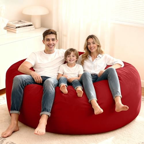Image of HABUTWAY Bean Bag Chair: Giant 6' Memory Foam Furniture Bean Bag Chair with Microfiber Cover - 6Ft,Red