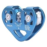 Xiuganpo Bloque de Polea de Escalada Al Aire Polea de de Escalada de Doble Eje Duradera con Rodamiento de Carga Alta para Montañismo, en Roca y Rescate, Aluminio de Aviación (BLUE)