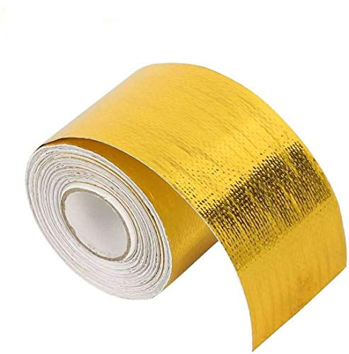 Feuille d'or Bouclier Thermique Wrap Ruban Renforcé, Feuille D'Aluminium Adhésif Duct Tape Roll Ruban D'Étanchéité Résistant À La Chaleur pour Automobile Moto Refit Thermique,5Cm*10M Cover