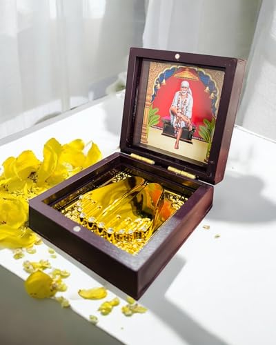 Image of Sai Baba Pocket Temple Charna Paduka Shirdi Mandir | Gold Plated Box God Idol Bhagwan | Diwali Gift Item | Jai Sai Ram | Religious Gift for Mom & Dad (SAI Baba)