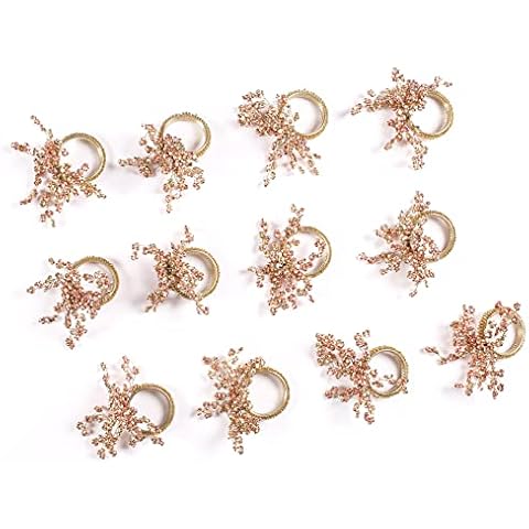 Homebia Designs Decorative Pearl Metal Napkin Ring - Set of 12 - Floral Serviette Napkin Rings - Copper Gold Cover
