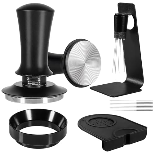 Espresso Accessories Kit 58mm, Coffee Tamper with Spring Loaded Calibration, 316 Stainless WDT Tool with Magnetic Stand and Dosing Funnel Set Fits Espresso Machine Press and 58mm Portafilters