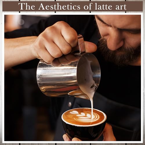 Dandat 6 Pcs Milk Frothing Pitcher Espresso Steaming Pitchers 12 Oz Stainless Steel Milk Steamer Cup Frother Jug for Espresso, Latte Art, Chai Cappuccino Hot Chocolate - Thumbnail 6