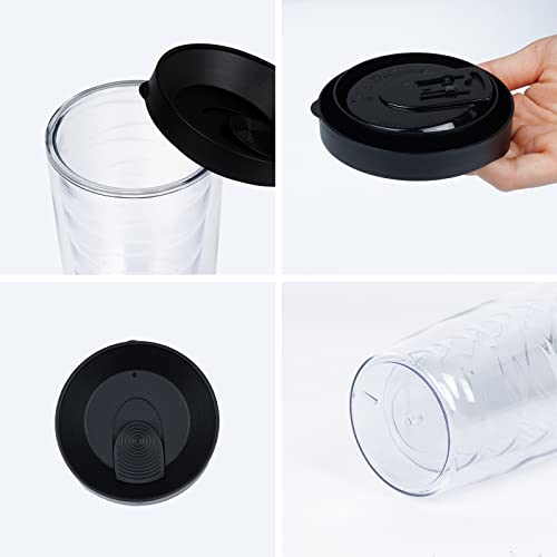 Futtumy Clear Insulated Tumbler Set Of 4, Plastic Insulated Tumbler With Black Lid And Straw, Reusable Plastic Tumbler For Indoor Outdoor, Double Wall Tumbler For Festival Party Daily Use, 16Oz #TOP3