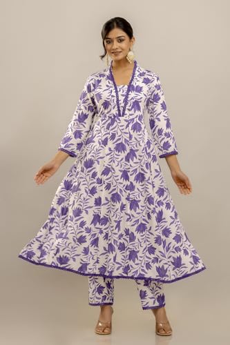 Image of PARTHVI Women's Printed Anarkali Kurta With Palazzo & Dupatta Set