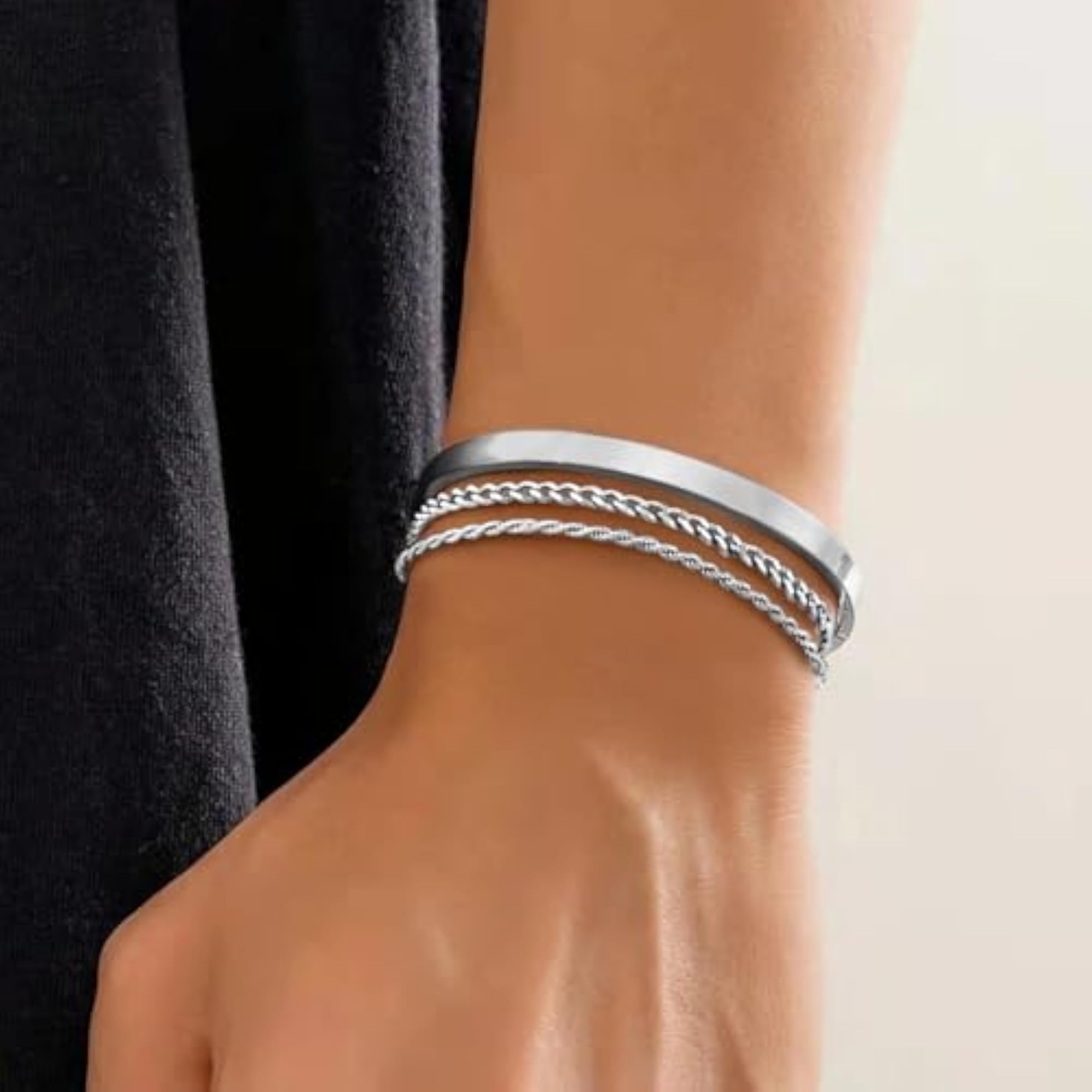 Men's Silver Plated Set of 3 Link Chain & Kada Bracelet