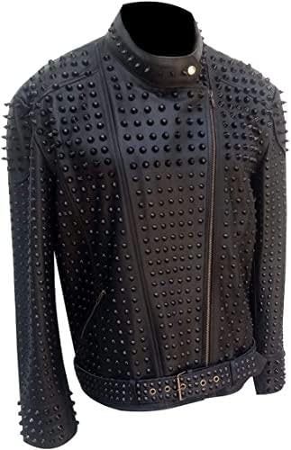 Men's New Black Punk Rock Biker Studded Leather Jacket - Vintage Retro Motorcycle Gothic Punk Rock Studded Leather Jacket2