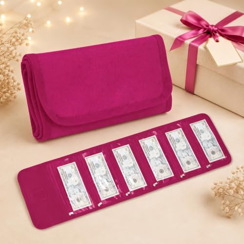 Image of Money Wallet, Money Organizer for Cash with 6 Zippered Pocket Multipack Money Pouch, Cash Bill Organizer, Envelope Wallet Money Bag Small Travel Money Holder for Budgeting, Receipt and Tips (Berry)