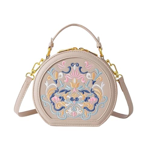 Sac à bandoulière amovible femme en cuir PU kaki et broderies