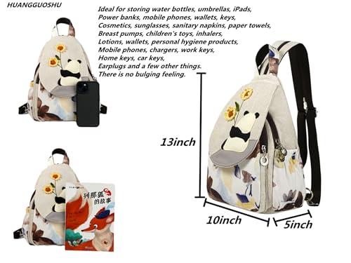 Image of Small Canvas Backpack, Retro Boho Washed Hippie for Women Daily Commute (Panda Decorations)