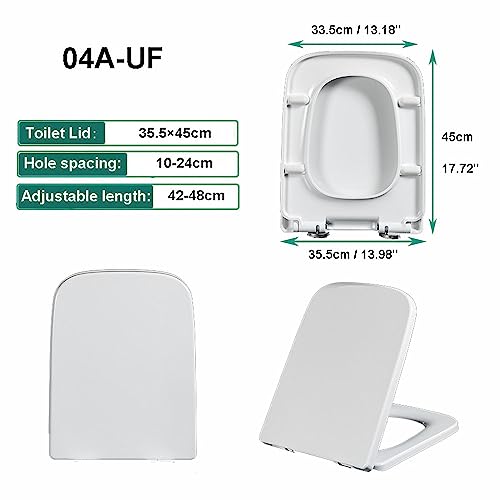 Asiento de inodoro cuadrado de liberación rápida, asientos de inodoro blancos para una fácil limpieza, fácil instalación con fijación superior, bisagras ajustables de 360°, 04A, un color-04A