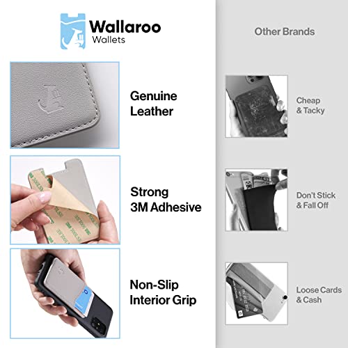 Premium Leather Phone Card Holder - Stick On Wallet For Iphone And Android Smartphones - Minimalist Style With Non-Slip Lining Secures Up To 3 Cards Kangaroo (Light Grey Leather) By Wallaroo #TOP1