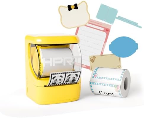 HPRT NEW1 Label Printer 2 Inch Portable Inkless Bluetooth Label Maker for Small Business, Home, School, Sticker Printer for Address, Logo, Barcode, Clothing, with Automatic Label Recognition(Yellow)