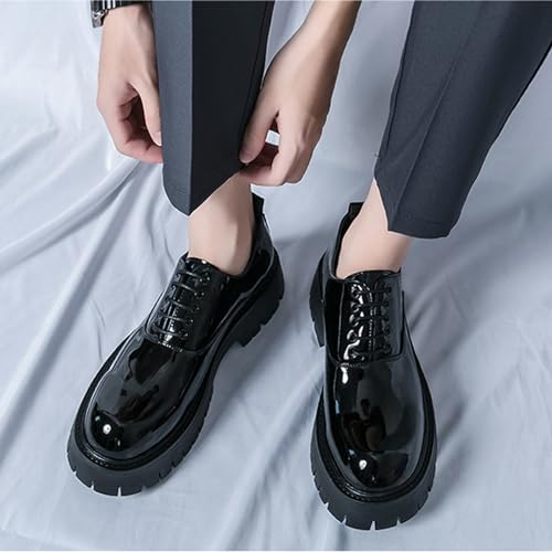 Men's Polishing Leather Lace-Up Chunky Heels Oxfords Lug Sole Fashion Round Toe Formal Business Shoes Comfortable Non-Slip Walking Sneakers2