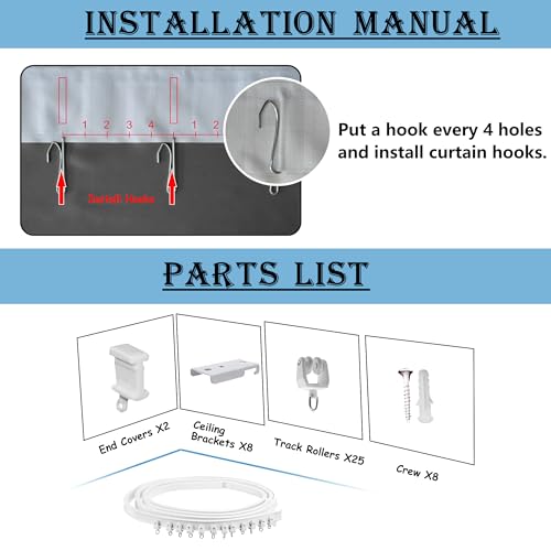 Image of Room Divider Curtains with Ceiling Track, 95% Blackout Heavy Curtains Noise Reduction Privacy Curtain System Kits, 8.3 ft Wide x 7 ft Tall, White, 1 Panel