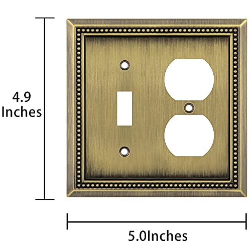 Image of Henne Bery Sunken Pearls Heavy Duty Decorative Wall Plate Switch Plate Outlet Cover (Toggle /Duplex, Antique Brass)