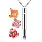ASTOFLI Breathing Necklace to Quit Smoking - Stop and Free from Anxiety, with Adjustable Hole Women's Natural Fruit Flavored Smokeless Pendant, Lipstick-Shaped Metal Stop Smoking Aids - Steel