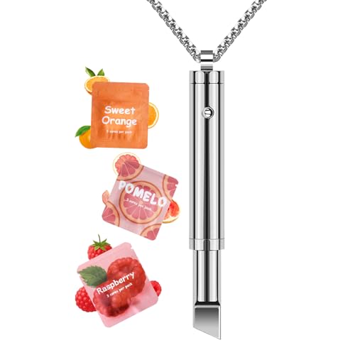 ASTOFLI Breathing Necklace to Quit Smoking - Stop and Free from Anxiety, with Adjustable Hole Women's Natural Fruit Flavored Smokeless Pendant, Lipstick-Shaped Metal Stop Smoking Aids - Steel