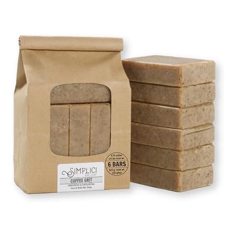 Simplici Coffee Grit Natural Soap (exfoliating + for sensitive skin) 6 Bar Value Bag. Palm Free. Cover